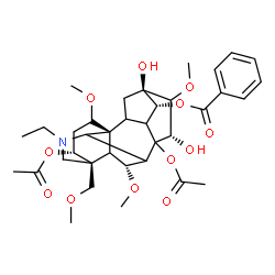 ChemSpider 2D Image | (1alpha,3alpha,5xi,6alpha,8xi,9xi,10xi,14alpha,15alpha,17xi)-3,8-Diacetoxy-20-ethyl-13,15-dihydroxy-1,6,16-trimethoxy-4-(methoxymethyl)aconitan-14-yl benzoate | C36H49NO12