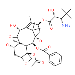 ChemSpider 2D Image | (1S,2S,3R,4S,7R,9S,10S,12R,15S)-4-Acetoxy-15-{[(2R,3S)-3-amino-2-hydroxy-4,4-dimethylpentanoyl]oxy}-1,9,12-trihydroxy-10,14,17,17-tetramethyl-11-oxo-6-oxatetracyclo[11.3.1.0~3,10~.0~4,7~]heptadec-13-e
n-2-yl benzoate | C36H49NO12