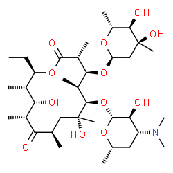 ChemSpider 2D Image | (3R,4S,5S,6R,7R,9R,11R,12S,13S,14R)-4-{[(2S,4S,5R,6R)-4,5-Dihydroxy-4,6-dimethyltetrahydro-2H-pyran-2-yl]oxy}-6-{[(2R,3S,4R,6S)-4-(dimethylamino)-3-hydroxy-6-methyltetrahydro-2H-pyran-2-yl]oxy}-14-eth
yl-7,12-dihydroxy-3,5,7,9,11,13-hexamethyloxacyclotetradecane-2,10-dione | C36H65NO12