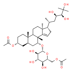 ChemSpider 2D Image | (3alpha,5alpha,7alpha,9xi,13alpha,17alpha,23R,24S)-7-[(6-O-Acetyl-beta-D-glucopyranosyl)oxy]-23,24,25-trihydroxy-8-methylcholest-14-en-3-yl acetate | C38H62O12