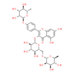 ChemSpider 2D Image | 2-{4-[(6-Deoxy-alpha-L-mannopyranosyl)oxy]phenyl}-5,7-dihydroxy-4-oxo-4H-chromen-3-yl 6-O-(6-deoxy-alpha-L-mannopyranosyl)-beta-D-glucopyranoside | C33H40O19