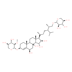 ChemSpider 2D Image | (3beta,6beta,9xi,14xi,15alpha,16beta,25S)-6,8,15,16-Tetrahydroxy-28-methyl-26-(beta-D-xylopyranosyloxy)stigmast-4-en-3-yl 2-O-methyl-beta-D-xylopyranoside | C41H70O14