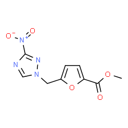 ChemSpider 2D Image | Methyl 5-[(3-nitro-1H-1,2,4-triazol-1-yl)methyl]-2-furoate | C9H8N4O5
