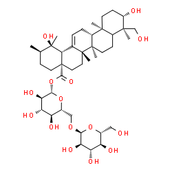ChemSpider 2D Image | 6-O-alpha-D-Glucopyranosyl-1-O-[(3beta,5xi,18alpha)-3,19,23-trihydroxy-28-oxours-12-en-28-yl]-beta-D-glucopyranose | C42H68O15