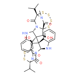 ChemSpider 2D Image | (1S,2S,3S,11R,14S)-2-Hydroxy-3-[(1R,2S,3R,11S,14R)-2-hydroxy-14-isopropyl-18-methyl-13,17-dioxo-15,16-dithia-10,12,18-triazapentacyclo[12.2.2.0~1,12~.0~3,11~.0~4,9~]octadeca-4,6,8-trien-3-yl]-14-isopr
opyl-20-methyl-15,16,17,18-tetrathia-10,12,20-triazapentacyclo[12.4.2.0~1,12~.0~3,11~.0~4,9~]icosa-4,6,8-triene-13,19-dione | C34H36N6O6S6