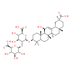 ChemSpider 2D Image | (3beta,5xi,11beta)-11,30-Dihydroxy-30-oxoolean-12-en-3-yl 2-O-beta-D-glucopyranuronosyl-beta-D-glucopyranosiduronic acid | C42H64O16