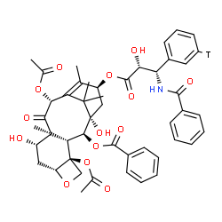 ChemSpider 2D Image | (2alpha,5beta,7beta,10beta,13alpha)-4,10-Diacetoxy-13-({(2R,3S)-3-(benzoylamino)-2-hydroxy-3-[(3-~3~H)phenyl]propanoyl}oxy)-1,7-dihydroxy-9-oxo-5,20-epoxytax-11-en-2-yl benzoate | C47H50TNO14