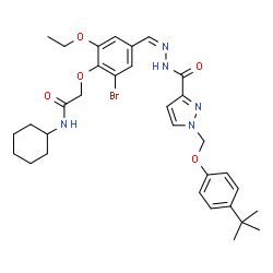 ChemSpider 2D Image | 2-{2-Bromo-6-ethoxy-4-[(Z)-{[(1-{[4-(2-methyl-2-propanyl)phenoxy]methyl}-1H-pyrazol-3-yl)carbonyl]hydrazono}methyl]phenoxy}-N-cyclohexylacetamide | C32H40BrN5O5