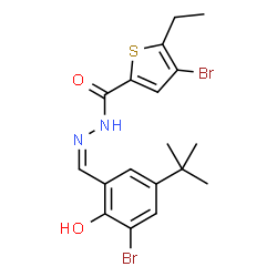 ChemSpider 2D Image | 4-Bromo-N'-{(Z)-[3-bromo-2-hydroxy-5-(2-methyl-2-propanyl)phenyl]methylene}-5-ethyl-2-thiophenecarbohydrazide | C18H20Br2N2O2S