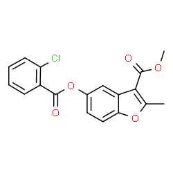 ChemSpider 2D Image | Methyl 5-[(2-chlorobenzoyl)oxy]-2-methyl-1-benzofuran-3-carboxylate | C18H13ClO5