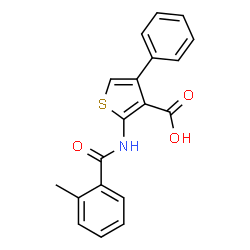 ChemSpider 2D Image | 2-[(2-Methylbenzoyl)amino]-4-phenyl-3-thiophenecarboxylic acid | C19H15NO3S