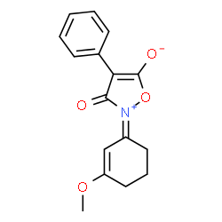 ChemSpider 2D Image | (2E)-2-(3-Methoxy-2-cyclohexen-1-ylidene)-3-oxo-4-phenyl-2,3-dihydro-1,2-oxazol-2-ium-5-olate | C16H15NO4