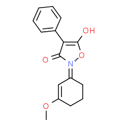 ChemSpider 2D Image | (2E)-5-Hydroxy-2-(3-methoxy-2-cyclohexen-1-ylidene)-3-oxo-4-phenyl-2,3-dihydro-1,2-oxazol-2-ium | C16H16NO4