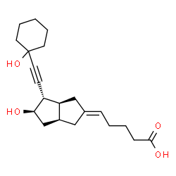 ChemSpider 2D Image | (5E)-5-[(3aS,4S,5R,6aS)-5-Hydroxy-4-[(1-hydroxycyclohexyl)ethynyl]hexahydro-2(1H)-pentalenylidene]pentanoic acid | C21H30O4