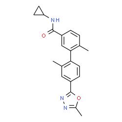 ChemSpider 2D Image | N-Cyclopropyl-2',6-dimethyl-4'-(5-methyl-1,3,4-oxadiazol-2-yl)-3-biphenylcarboxamide | C21H21N3O2