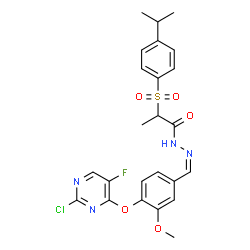 ChemSpider 2D Image | N'-[(Z)-{4-[(2-Chloro-5-fluoro-4-pyrimidinyl)oxy]-3-methoxyphenyl}methylene]-2-[(4-isopropylphenyl)sulfonyl]propanehydrazide | C24H24ClFN4O5S