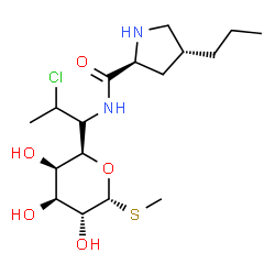 ChemSpider 2D Image | Methyl (5R)-5-[(1S)-2-chloro-1-{[(4R)-4-propyl-L-prolyl]amino}propyl]-1-thio-beta-L-arabinopyranoside | C17H31ClN2O5S