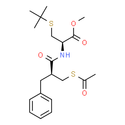 ChemSpider 2D Image | Methyl N-[(2S)-3-(acetylsulfanyl)-2-benzylpropanoyl]-S-(2-methyl-2-propanyl)-L-cysteinate | C20H29NO4S2