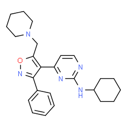 ChemSpider 2D Image | N-Cyclohexyl-4-[3-phenyl-5-(1-piperidinylmethyl)-1,2-oxazol-4-yl]-2-pyrimidinamine | C25H31N5O