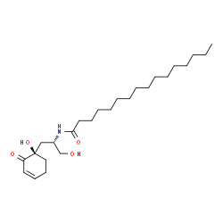 ChemSpider 2D Image | N-{(2S)-1-Hydroxy-3-[(1R)-1-hydroxy-2-oxo-3-cyclohexen-1-yl]-2-propanyl}hexadecanamide | C25H45NO4