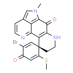 ChemSpider 2D Image | (1R)-5-Bromo-5'-methyl-2-(methylsulfanyl)-5',7',8',9'-tetrahydro-4H,6'H-spiro[cyclohexa-2,5-diene-1,10'-pyrrolo[4,3,2-de][1,7]phenanthroline]-4,6'-dione | C20H16BrN3O2S