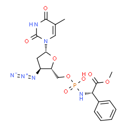 ChemSpider 2D Image | 3'-Azido-3'-deoxy-5'-O-(hydroxy{[(1S)-2-methoxy-2-oxo-1-phenylethyl]amino}phosphoryl)thymidine | C19H23N6O8P