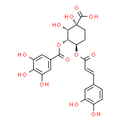 ChemSpider 2D Image | (1R,2S,3R,4R)-4-{[(2E)-3-(3,4-Dihydroxyphenyl)-2-propenoyl]oxy}-1,2-dihydroxy-3-[(3,4,5-trihydroxybenzoyl)oxy]cyclohexanecarboxylic acid | C23H22O13