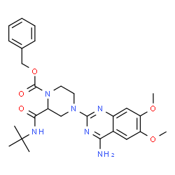 ChemSpider 2D Image | Benzyl 4-(4-amino-6,7-dimethoxyquinazolin-2-yl)-2-(tert-butylcarbamoyl)piperazine-1-carboxylate | C27H34N6O5