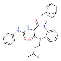 ChemSpider 2D Image | 1-[1-(Adamantan-1-ylmethyl)-5-(3-methylbutyl)-2,4-dioxo-2,3,4,5-tetrahydro-1H-1,5-benzodiazepin-3-yl]-3-phenylurea | C32H40N4O3