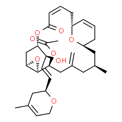 ChemSpider 2D Image | (1R,3S,7S,8R,10R,12S,15Z,18R)-12-{(1S,2E)-1-Hydroxy-3-[(2S)-4-methyl-3,6-dihydro-2H-pyran-2-yl]-2-propen-1-yl}-3-methyl-5-methylene-14-oxo-9,13,22-trioxatricyclo[16.3.1.0~8,10~]docosa-15,19-dien-7-yl 
acetate | C32H44O8