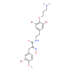 ChemSpider 2D Image | [(E)-{3-(3-Bromo-4-methoxyphenyl)-1-[(2-{3,5-dibromo-4-[3-(dimethylamino)propoxy]phenyl}ethyl)amino]-1-oxo-2-propanylidene}amino]oxidanide | C23H27Br3N3O4
