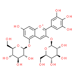 ChemSpider 2D Image | 3-(beta-D-Glucopyranosyloxy)-7-hydroxy-2-(3,4,5-trihydroxyphenyl)-5-chromeniumyl beta-D-glucopyranoside | C27H31O17