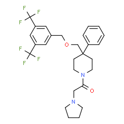 ChemSpider 2D Image | 1-[4-({[3,5-Bis(trifluoromethyl)benzyl]oxy}methyl)-4-phenyl-1-piperidinyl]-2-(1-pyrrolidinyl)ethanone | C27H30F6N2O2