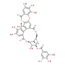 ChemSpider 2D Image | (1S,28R,30S,31R,32R)-6,7,8,11,17,18,19,31,32-Nonahydroxy-3,14,25-trioxo-2,13,21,26,29-pentaoxahexacyclo[26.3.1.0~4,9~.0~10,24~.0~12,22~.0~15,20~]dotriaconta-4,6,8,10(24),11,15,17,19,22-nonaen-30-yl 3,
4,5-trihydroxybenzoate | C34H24O22