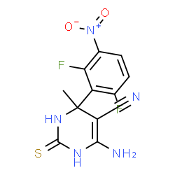 ChemSpider 2D Image | 6-Amino-4-(2,6-difluoro-3-nitrophenyl)-4-methyl-2-thioxo-1,2,3,4-tetrahydro-5-pyrimidinecarbonitrile | C12H9F2N5O2S