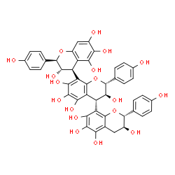 ChemSpider 2D Image | (2R,2'R,2''R,3S,3'S,3''S,4S,4'R)-2,2',2''-Tris(4-hydroxyphenyl)-3,3',3'',4,4',4''-hexahydro-2H,2'H,2''H-4,8':4',8''-terchromene-3,3',3'',5,5',5'',6,6',6'',7,7',7''-dodecol | C45H38O18