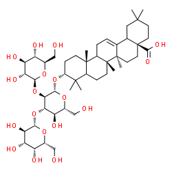 ChemSpider 2D Image | (3alpha,5xi,9xi,18xi)-3-{[beta-D-Galactopyranosyl-(1->3)-[beta-D-glucopyranosyl-(1->2)]-beta-D-glucopyranosyl]oxy}olean-12-en-28-oic acid | C48H78O18