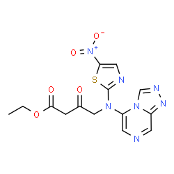 ChemSpider 2D Image | Ethyl 4-[(5-nitro-1,3-thiazol-2-yl)([1,2,4]triazolo[4,3-a]pyrazin-5-yl)amino]-3-oxobutanoate | C14H13N7O5S