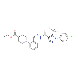 ChemSpider 2D Image | Ethyl 1-{2-[(Z)-({[1-(4-chlorophenyl)-5-(trifluoromethyl)-1H-pyrazol-4-yl]carbonyl}hydrazono)methyl]phenyl}-4-piperidinecarboxylate | C26H25ClF3N5O3