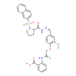 ChemSpider 2D Image | Methyl 2-[({2-methoxy-4-[(Z)-({[1-(2-naphthylsulfonyl)-2-pyrrolidinyl]carbonyl}hydrazono)methyl]phenoxy}acetyl)amino]benzoate (non-preferred name) | C33H32N4O8S