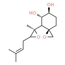 ChemSpider 2D Image | (3R,5S,6S)-4-[(2R)-2-Methyl-3-(3-methyl-2-buten-1-yl)-2-oxiranyl]-1-oxaspiro[2.5]octane-5,6-diol | C15H24O4
