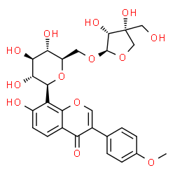 ChemSpider 2D Image | (1S)-1,5-Anhydro-6-O-[(2R,3R,4R)-3,4-dihydroxy-4-(hydroxymethyl)tetrahydro-2-furanyl]-1-[7-hydroxy-3-(4-methoxyphenyl)-4-oxo-4H-chromen-8-yl]-D-glucitol | C27H30O13