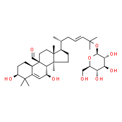 ChemSpider 2D Image | (1S,4R,7S,9beta,23E)-9-Formyl-1,7-dihydroxy-10,14-dimethyl-4,9-cyclo-9,10-secocholesta-5,23-dien-25-yl beta-D-glucopyranoside | C36H58O9