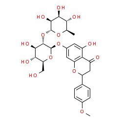 ChemSpider 2D Image | 5-Hydroxy-2-(4-methoxyphenyl)-4-oxo-3,4-dihydro-2H-chromen-7-yl 2-O-(6-deoxy-alpha-D-mannopyranosyl)-beta-L-glucopyranoside | C28H34O14