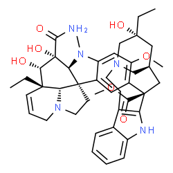 ChemSpider 2D Image | Methyl (13R,15R,17R)-13-[(3alpha,4alpha)-3-carbamoyl-3,4-dihydroxy-16-methoxy-1-methyl-6,7-didehydroaspidospermidin-15-yl]-17-ethyl-17-hydroxy-1,11-diazatetracyclo[13.3.1.0~4,12~.0~5,10~]nonadeca-4(12
),5,7,9-tetraene-13-carboxylate | C43H55N5O7