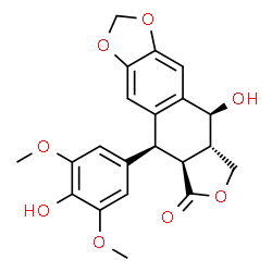 ChemSpider 2D Image | (5S,5aS,8aS,9S)-9-Hydroxy-5-(4-hydroxy-3,5-dimethoxyphenyl)-5,8,8a,9-tetrahydrofuro[3',4':6,7]naphtho[2,3-d][1,3]dioxol-6(5aH)-one | C21H20O8
