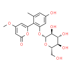 ChemSpider 2D Image | 5-Hydroxy-2-(4-methoxy-2-oxo-2H-pyran-6-yl)-3-methylphenyl beta-L-glucopyranoside | C19H22O10