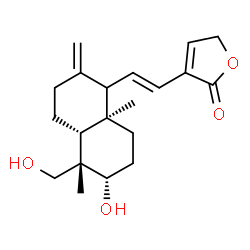 ChemSpider 2D Image | 3-{(E)-2-[(4aR,5S,6S,8aS)-6-Hydroxy-5-(hydroxymethyl)-5,8a-dimethyl-2-methylenedecahydro-1-naphthalenyl]vinyl}-2(5H)-furanone | C20H28O4