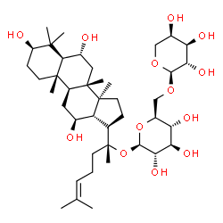 ChemSpider 2D Image | (3alpha,5beta,6beta,8alpha,9beta,10alpha,12alpha,13alpha,14beta,17alpha,20R)-3,6,12-Trihydroxydammar-24-en-20-yl 6-O-alpha-D-arabinopyranosyl-beta-L-glucopyranoside | C41H70O13