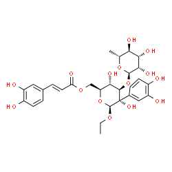 ChemSpider 2D Image | Ethyl 3-O-(6-deoxy-alpha-D-mannopyranosyl)-2-C-(3,4-dihydroxyphenyl)-6-O-[(2E)-3-(3,4-dihydroxyphenyl)-2-propenoyl]-beta-L-glucopyranoside | C29H36O15